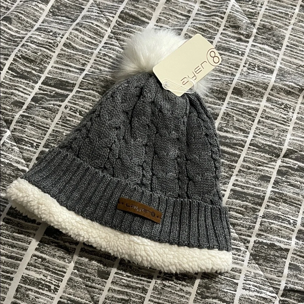 Stylish Gray Knit Pom-Pom Beanie